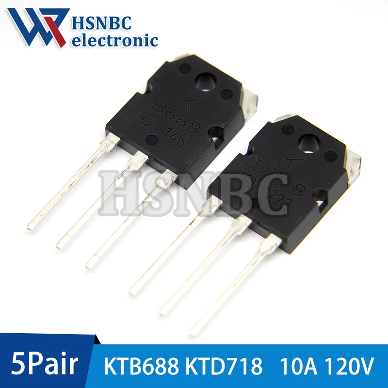 

KTB688-O-U/P KTB688 B688 + KTD718-O-U/P KTD718 D718 TO-3P 10A 120V TRIPLE DIFFUSED PNP+NPN TRANSISTOR 100% New Original