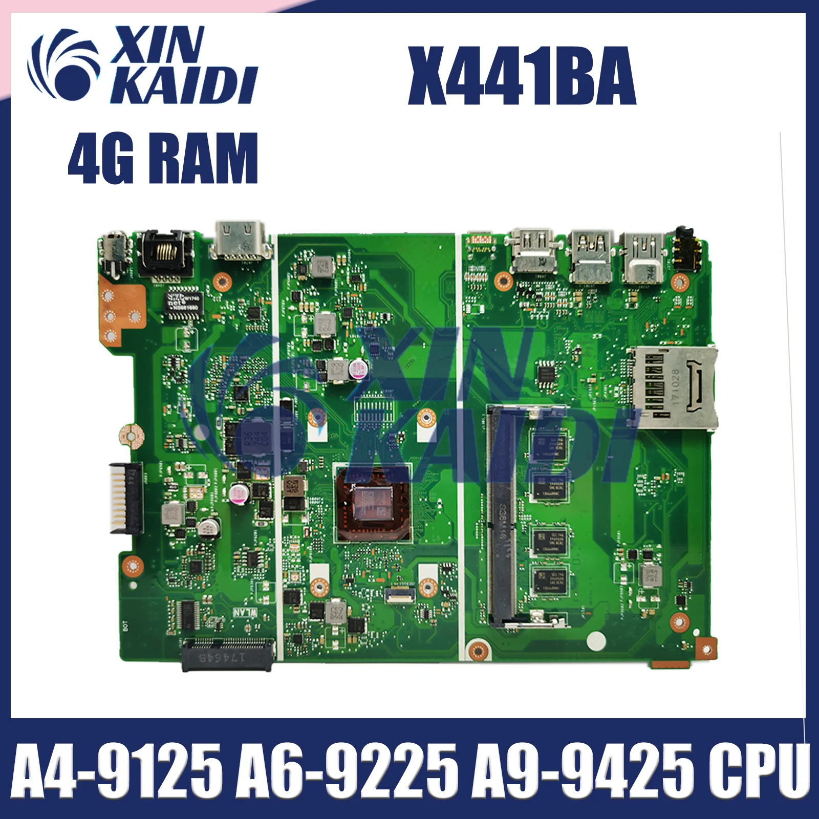 Computer Mainboard For ASUS X441BA X441B A441B K441B F441B Laptop Motherboard CPU A4-9125 A6-9225 A9-9425 4G RAM Systemboard