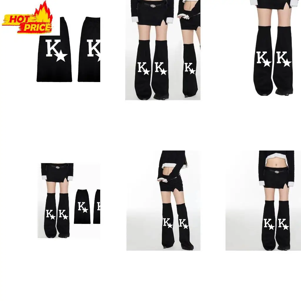

Overknee Black Denims Leg Warmers Harajuku Letter Star Print Flared Leg Covers
