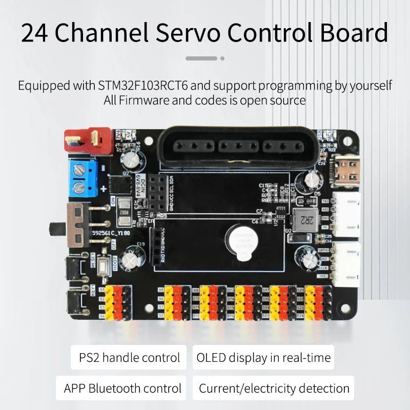 24-channel PWM Servo Debugging Board Motor Controller Module Tool with STM32F103RCT6 Chip for DIY Electronic RobotArm RC Car Kit