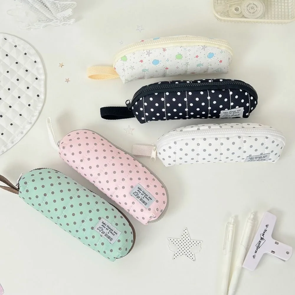 INS Polka Dot Print Pencil Case Large Capacity Portable Pen Bag with Hand Strap Stationery Bag School Supplies