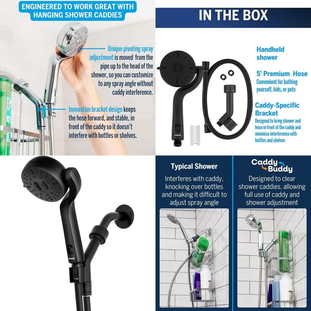 

5-Mode High-Pressure Handheld Shower Head with 5-Foot Hose, Matte Black, PHO-555E