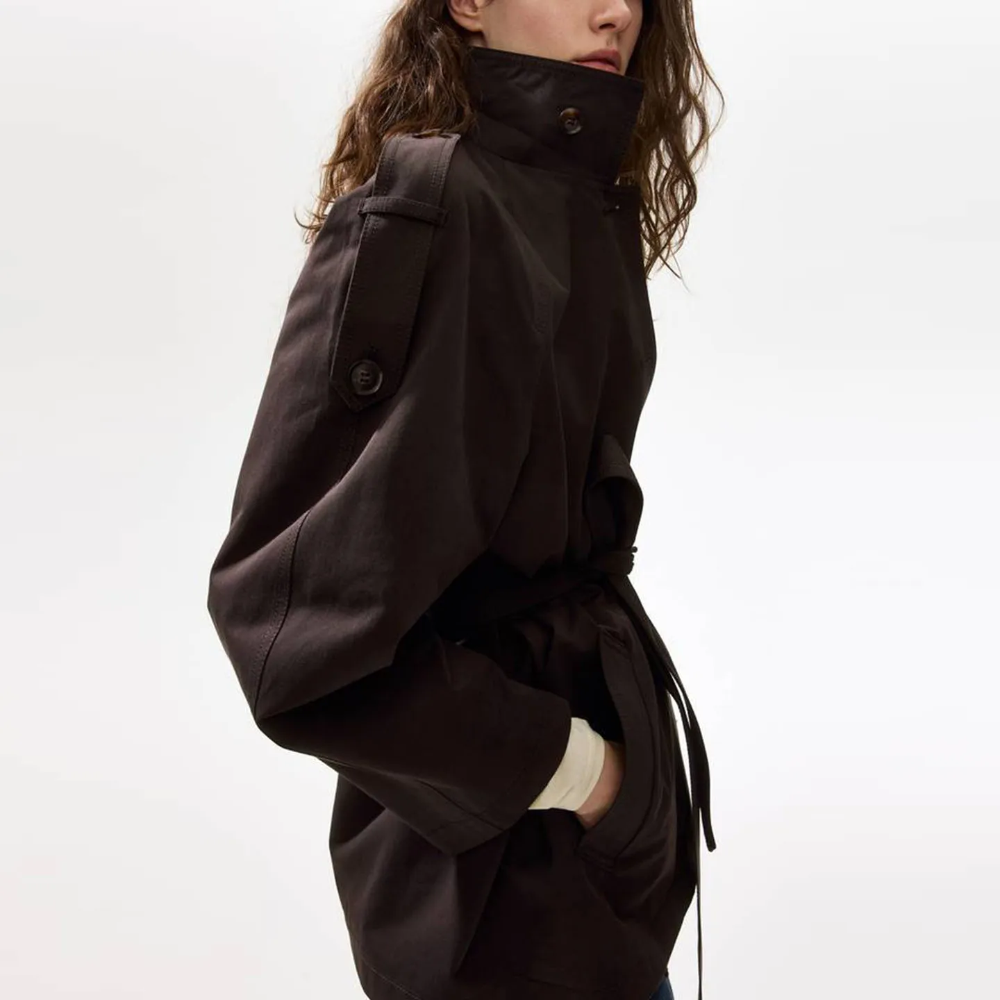 Fashionable Women's Long Sleeve Collared Coat with Belt Autumn 2026 Checkered Pattern Casual Loose Fit Button Closure