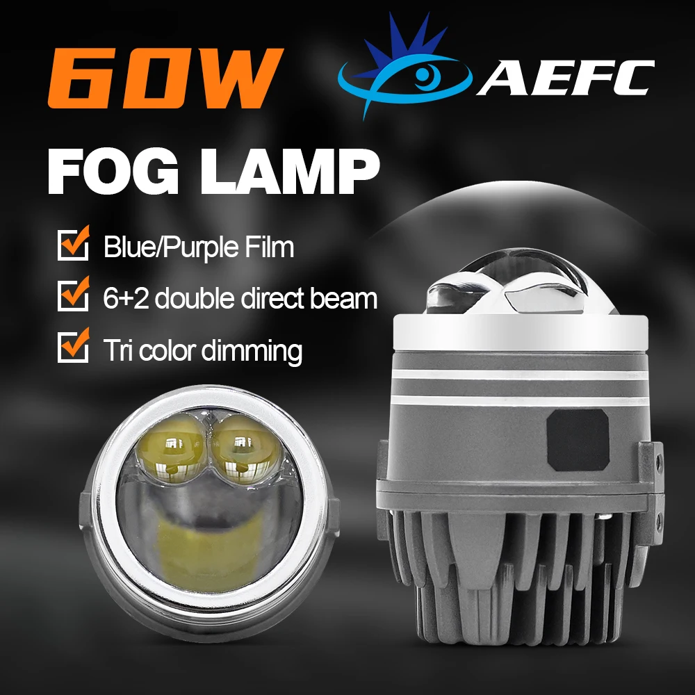 2.0 inch Double Direct Bi LED Projector Lens Fog Light 3000K 4300K 6000K Headlight For Honda Toyota Nissan Fog Lamp Driving Lamp