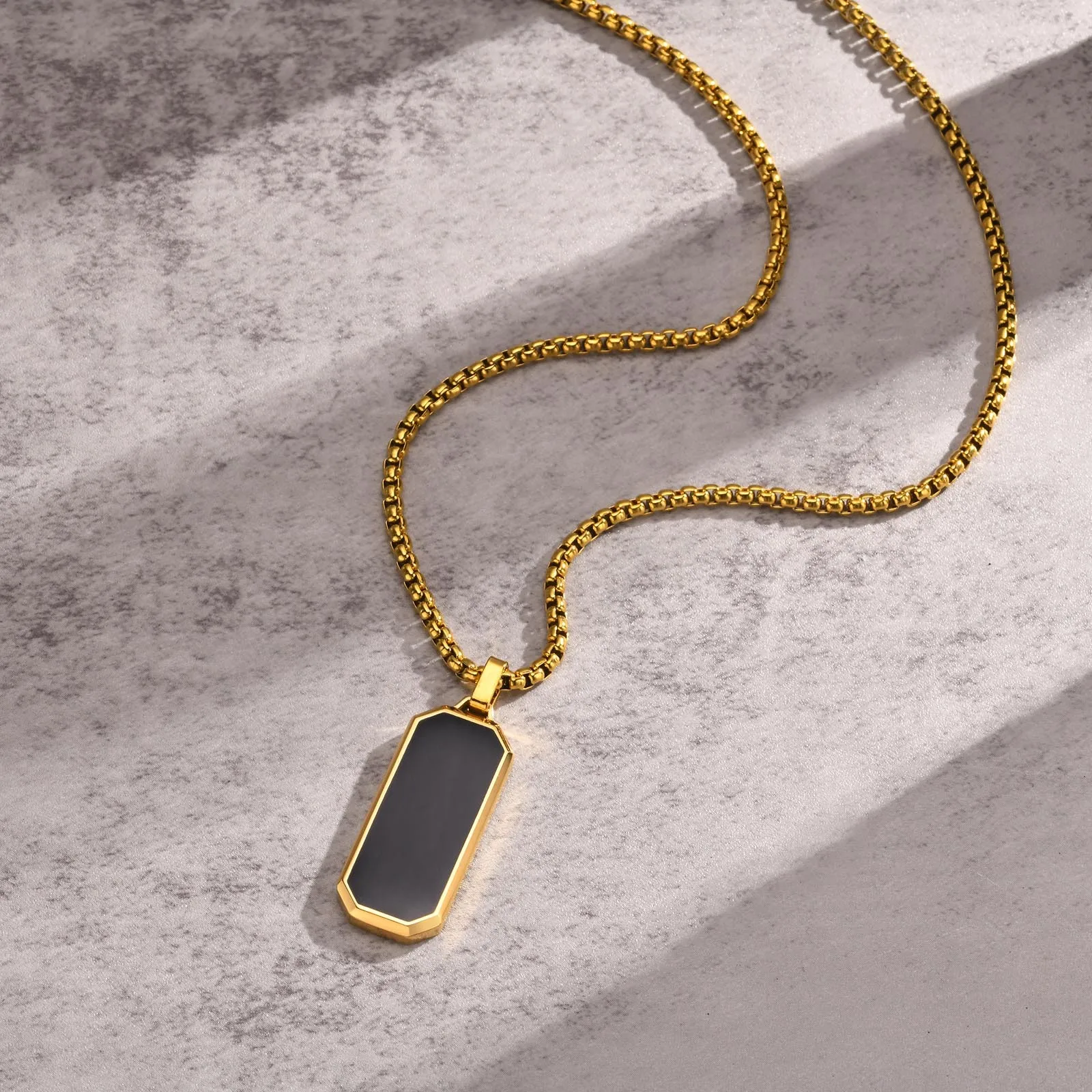 Vnox Kleine Dogtag-Anhänger Halsketten für Männer, Schwarz-Silberfarbener Edelstahl Militär-Erkennungsmarke mit Kastenkette Geschenk für Ihn