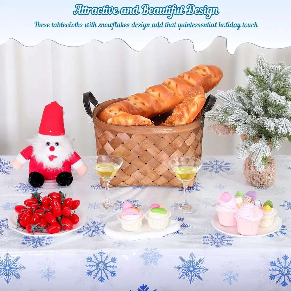 Winter Holiday Snowflake Tablecloth Set, 54x108 Waterproof Disposable White & Blue for New Year Party Decor