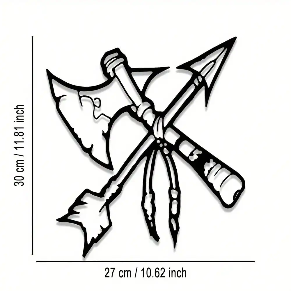 Native American Style Metal Wall Art Tomahawk Arrow Design Sturdy Iron Rustic Wall Hanging Indoor Outdoor Living Room Bedroom