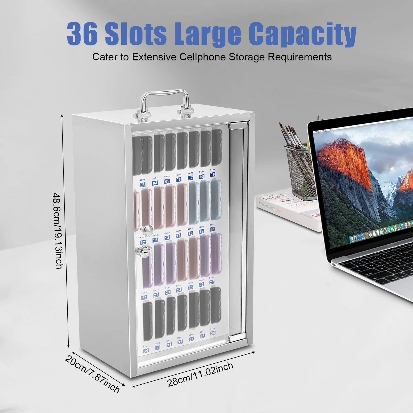 

36 Slots Lockable Cell Phone Storage Cabinet Suitcase Mobile Phone Custody Safe Deposit Box