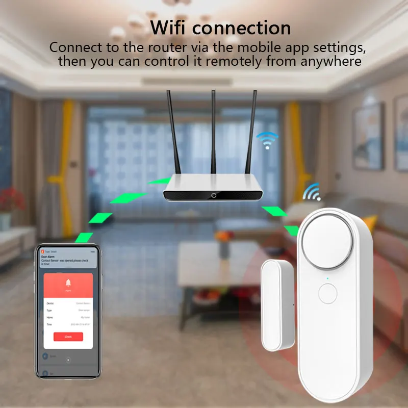 WiFi Tuya WIndow Door Sensor Smart Door Open/Closed Detectors Home Security Alarm System Independence Alert Scene 90dB Siren