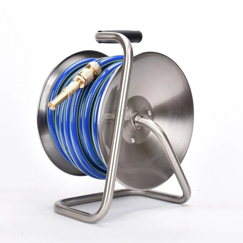 Stainless Steel Hose Reel, Wall Mount Retractable Water Hose Rack for Garden Watering & Car Washing, Heavy Duty Hose Winder
