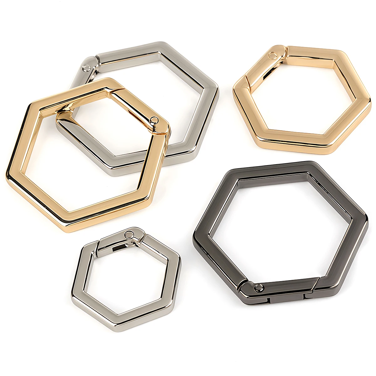 2 Stück Sechskant-Federverschluss-O-Ring-Schnalle, zum Öffnen geeignet, für Leder, Taschen, Handtaschen, Gürtel, Riemen, zum Verbinden von Schlüsselringen, Anhängern, Schlüsselketten, Druckverschluss, Clip – Detail 1