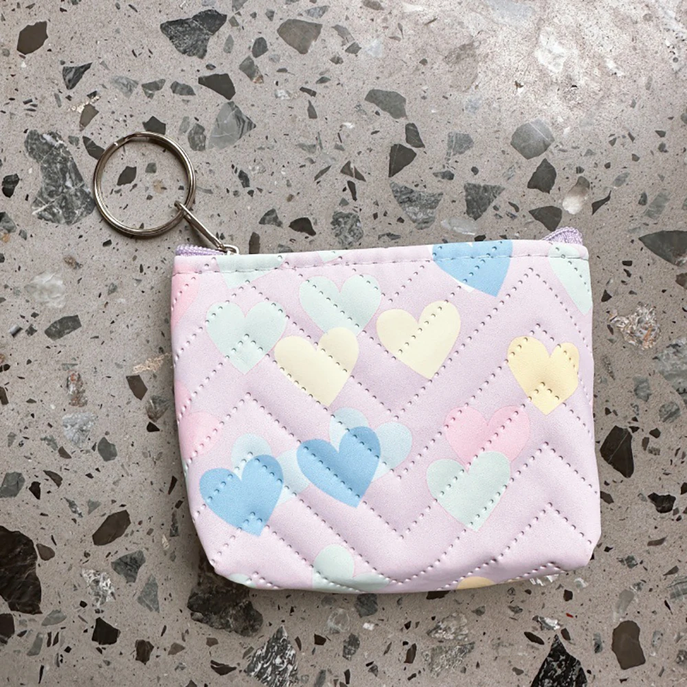 12pcs Short Coin Purse Retro Women PU Love Print Multi Zipper Storage Bag Mix Color 2inch