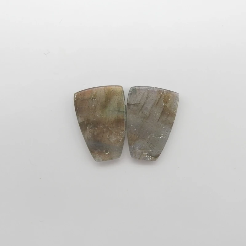 Natural Front Drilled Labradorite Earring Beads 25x17x4mm Loose Gemstone Matched Pair for DIY Jewelry Making 7.6g