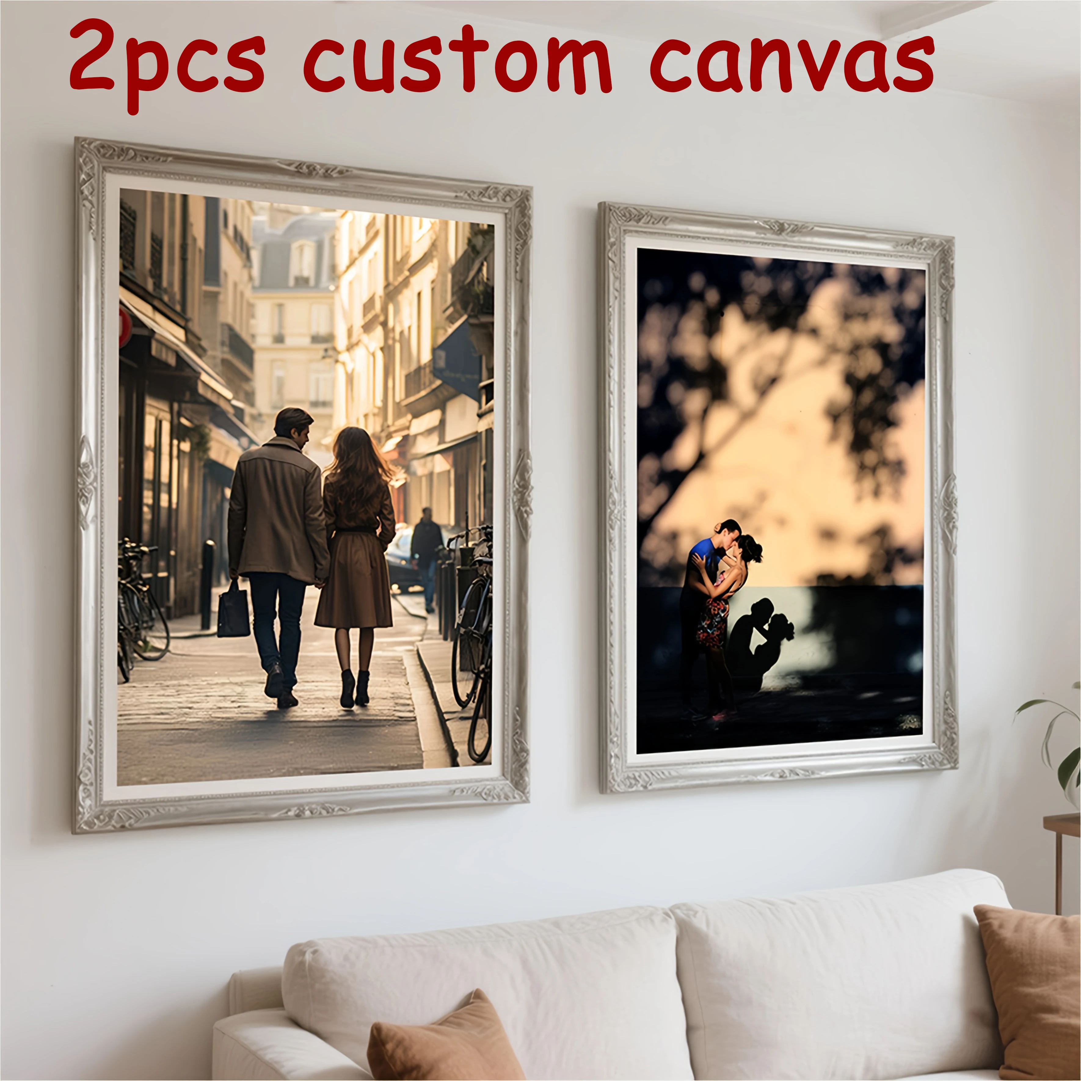 2pcs Custom Canvas Printing Personalized Photo Custom Set Prints Family Life Pets Scenery Couple Weddings Home Decoration Poster