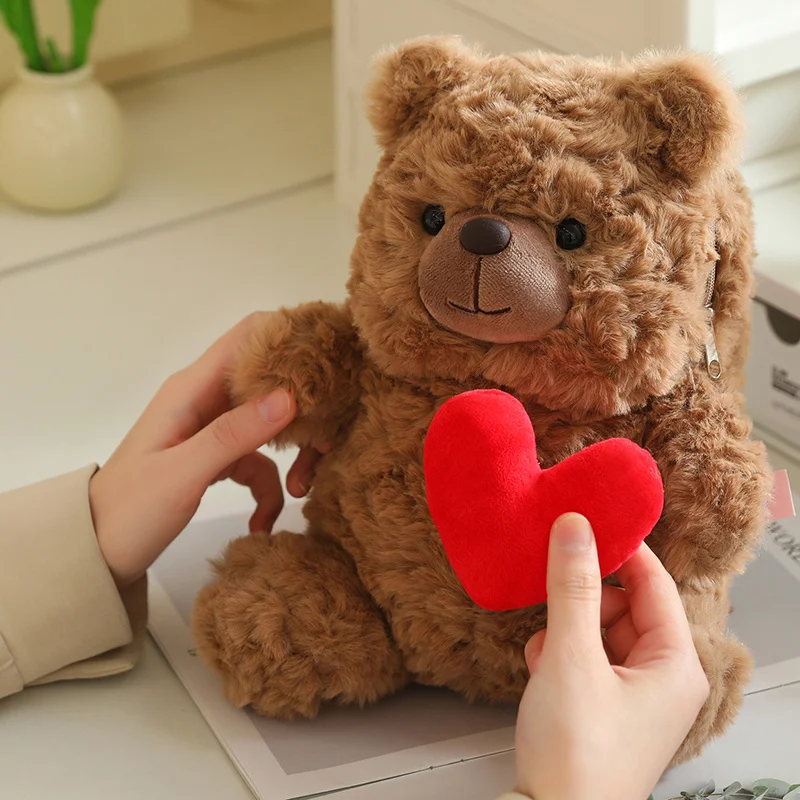 محفظة عملات معدنية دمية قطيفة من Kawaii Love Bear ، سحاب رأس قابل للفصل ، حقيبة سفر لعبة لينة ، يمكن استخدامها كدب بني