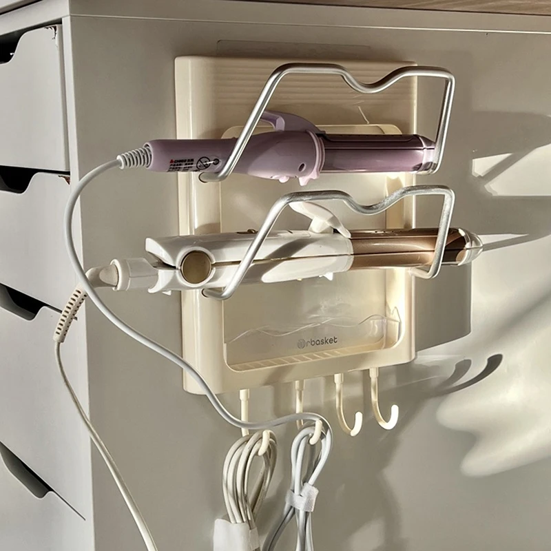 Estante de almacenamiento para secador de pelo montado en la pared, soporte para rizador, organizador de baño, estante de almacenamiento, accesorios de baño