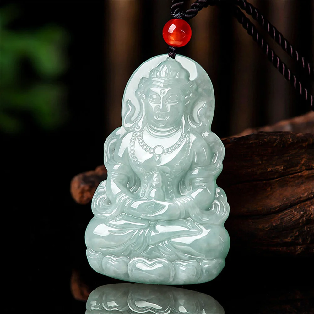 Trendy Natural Ice Grade A Jadeite Carved Chinese GuanYin Lucky Pendant Amulet Necklace Certificate Retro Jade Gift Jewelry