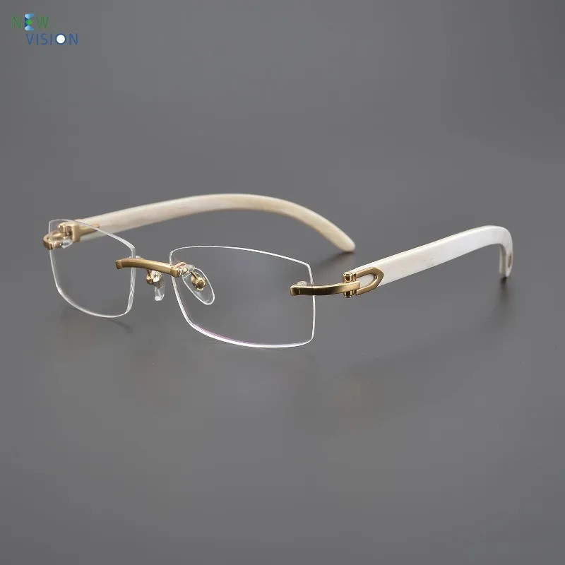 2025 Natural Buffalo Horn Rectangular Glasses Frame Men Handmade Design Frameless Optical Eyewear Women Myopia Reading Eyeglass