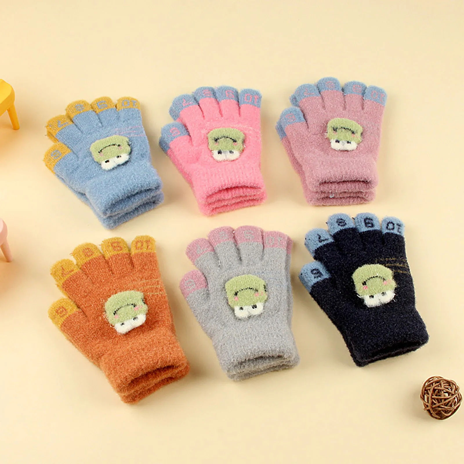 

Children Five Finger Gloves Autumn Winter Cartoon Plush Mittens Knitted Warm Boys Girls Cold And Antifreeze Wool Split Finger