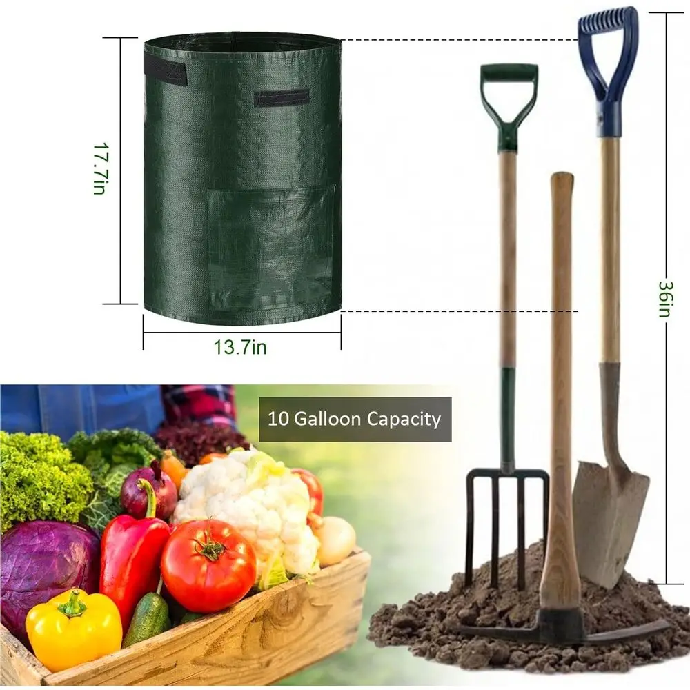Potato Grow Bags, 4 Pack 10 Gallon with lap and Handles Planter Pots or Onion, Fruits, Tomato, Carrot - Green