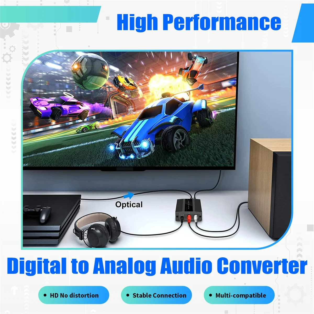 Conversor de áudio óptico para RCA Conversor de áudio digital para analógico