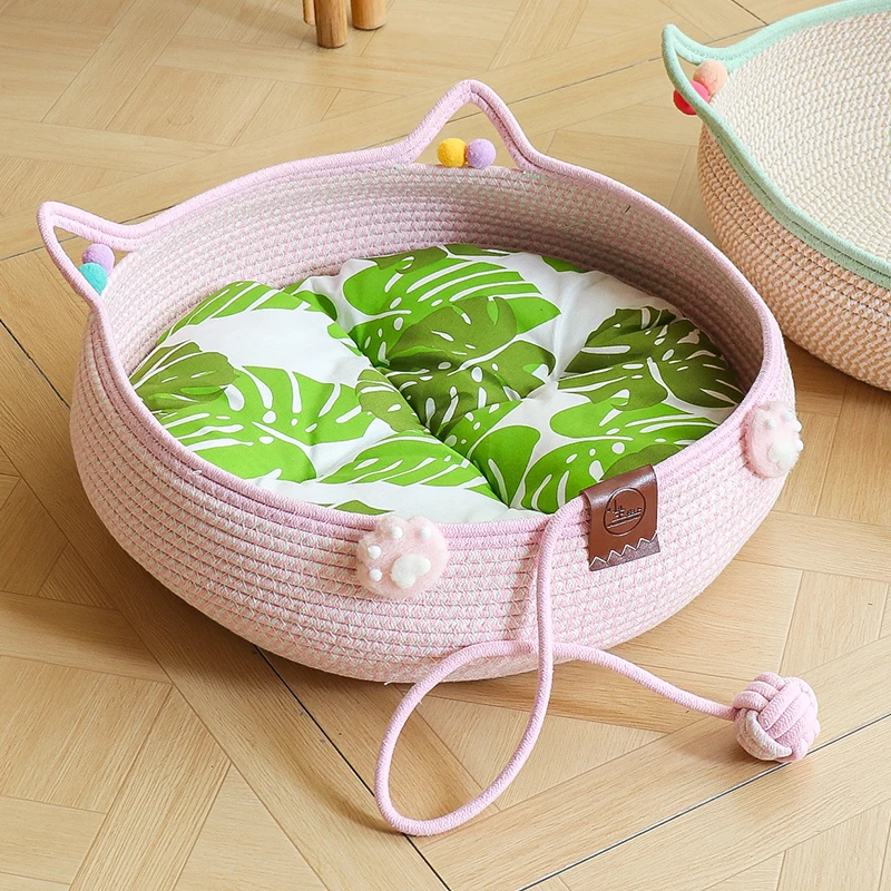 Nido para gatos para todas las estaciones, nido para dormir tejido de algodón y lino para gatos, resistente a los arañazos y al desgaste