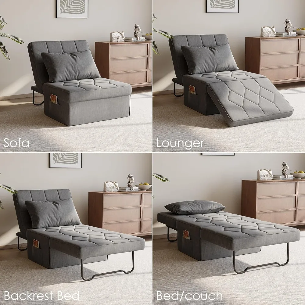 أريكة سرير قابلة للتحويل مع مسند ظهر قابل للتعديل مكون من 5 مستويات، 74 عمق × 37 وات 4 في 1 سرير كرسي نوم عثماني قابل للطي، فوتون فردي حديث
