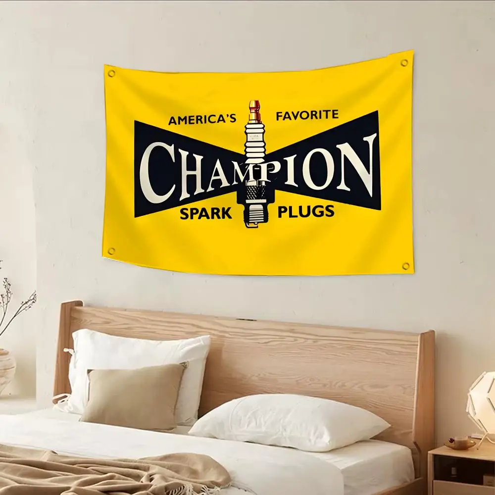 Champion Spark Plugs More Power Flags flags four rings hanging no edging for indoor use and outdoor decor easy hanging