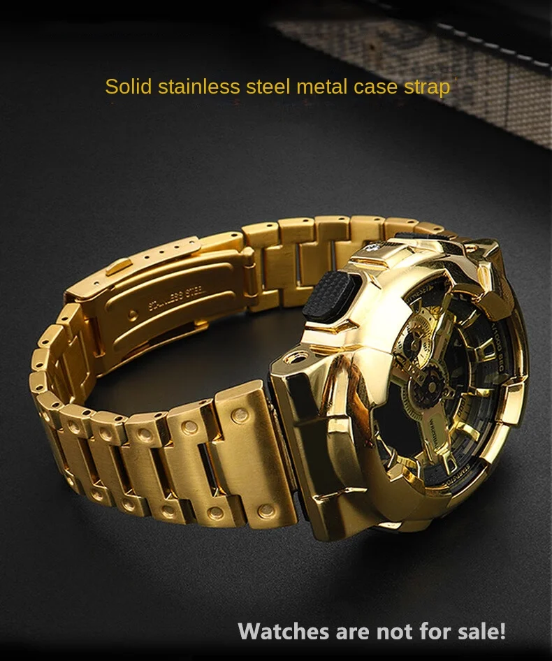 For Casio GA-110 GA-120 GA-100 Solid Stainless Steel Case Men's Waterproof Watchband Bezel GA110 Metal Strap +Case Mod Kit +Tool