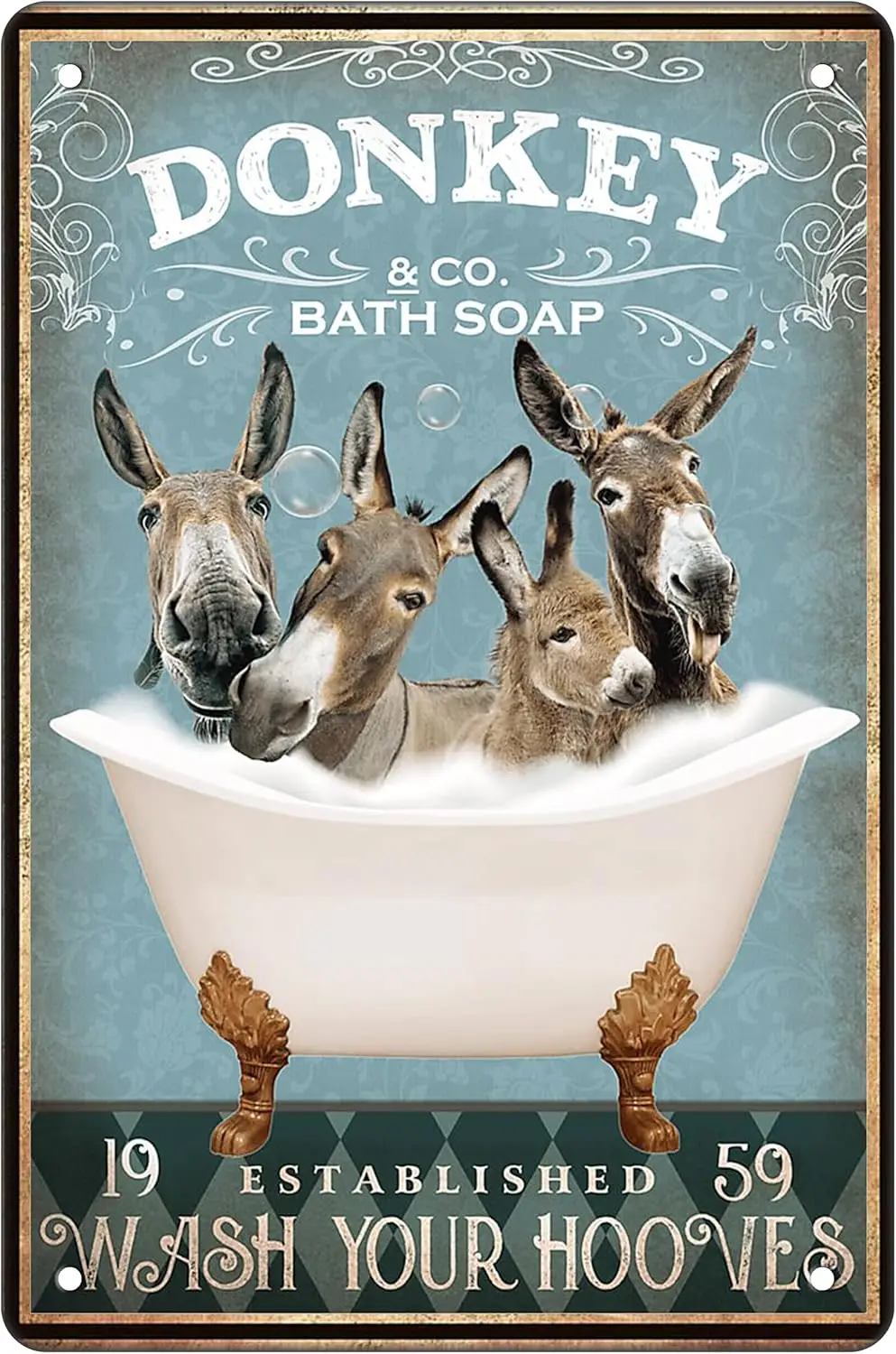 Funny Donkey Decor Bathroom Bathtub lovers Accessories Farm Signs Wall Art Poster Retro M