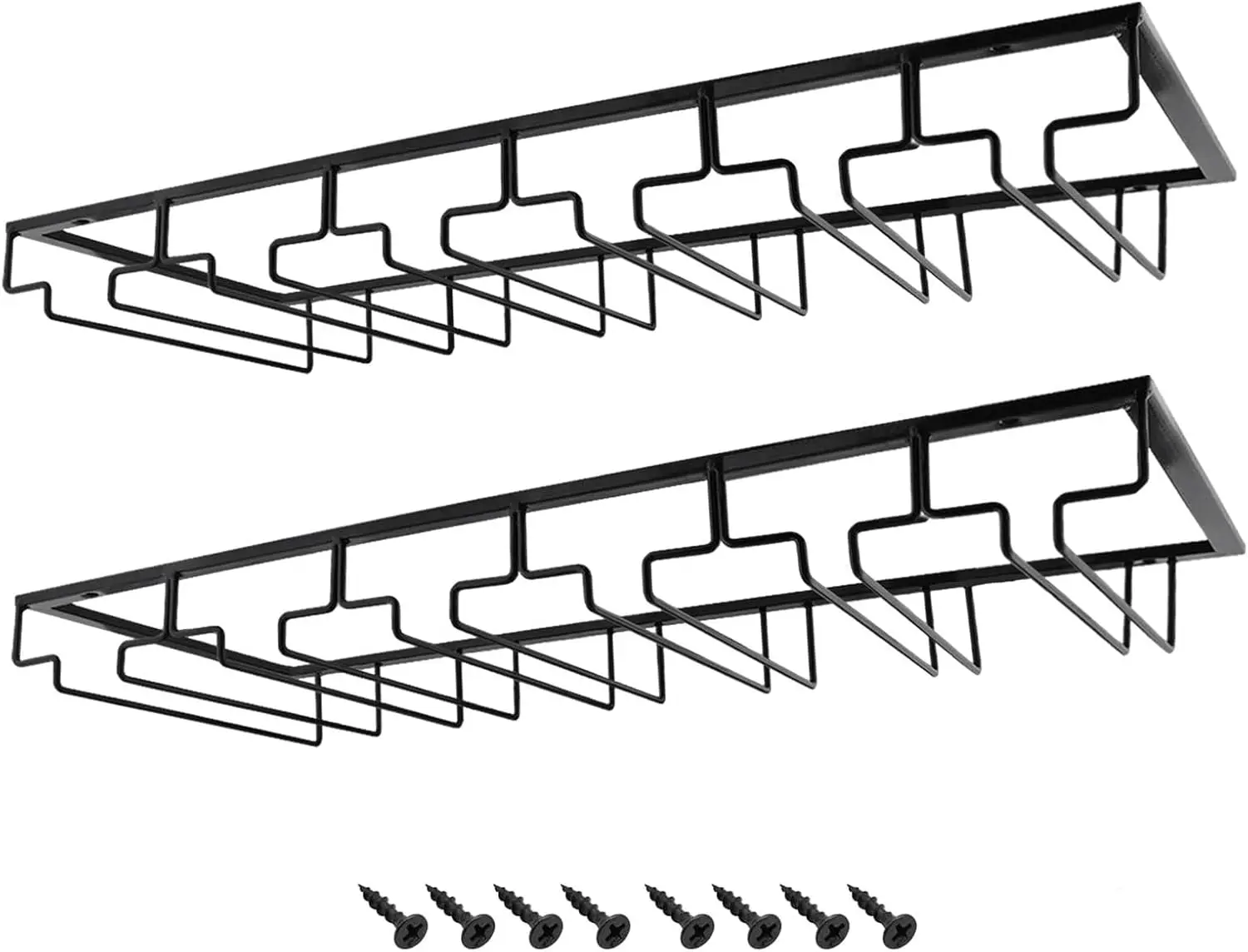 

Держатель для бокалов под шкафом, 6-рядный держатель для бокалов для кухонного бара, черный (2 шт.)