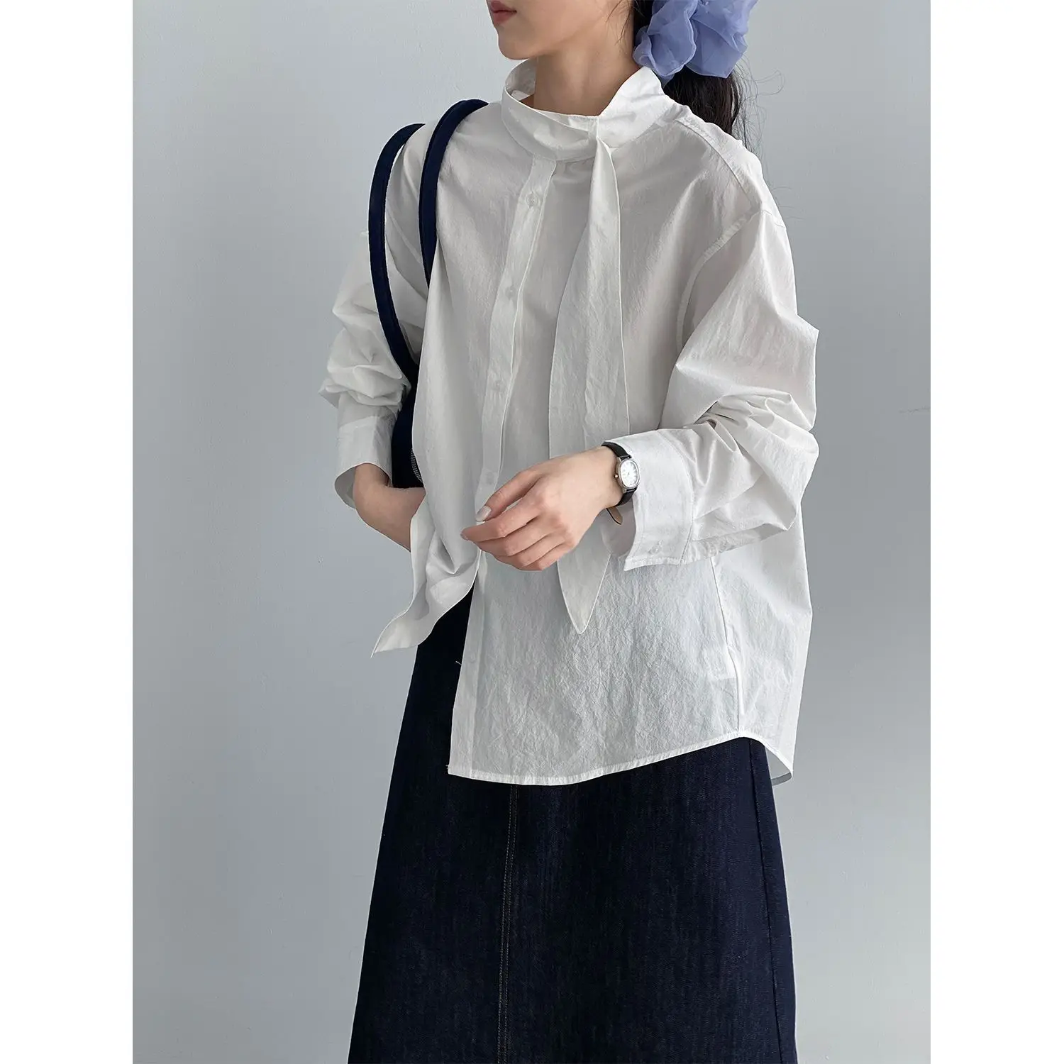 

2026 Streamer Shirt Women's Design Sense Simple Solid Color Loose Shirt