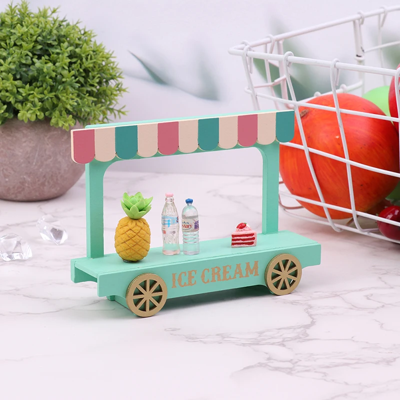 Dollhouse Miniature Wooden Ice Cream Van Little Decorative Miniature Scene Prop for Craft DIY Toy