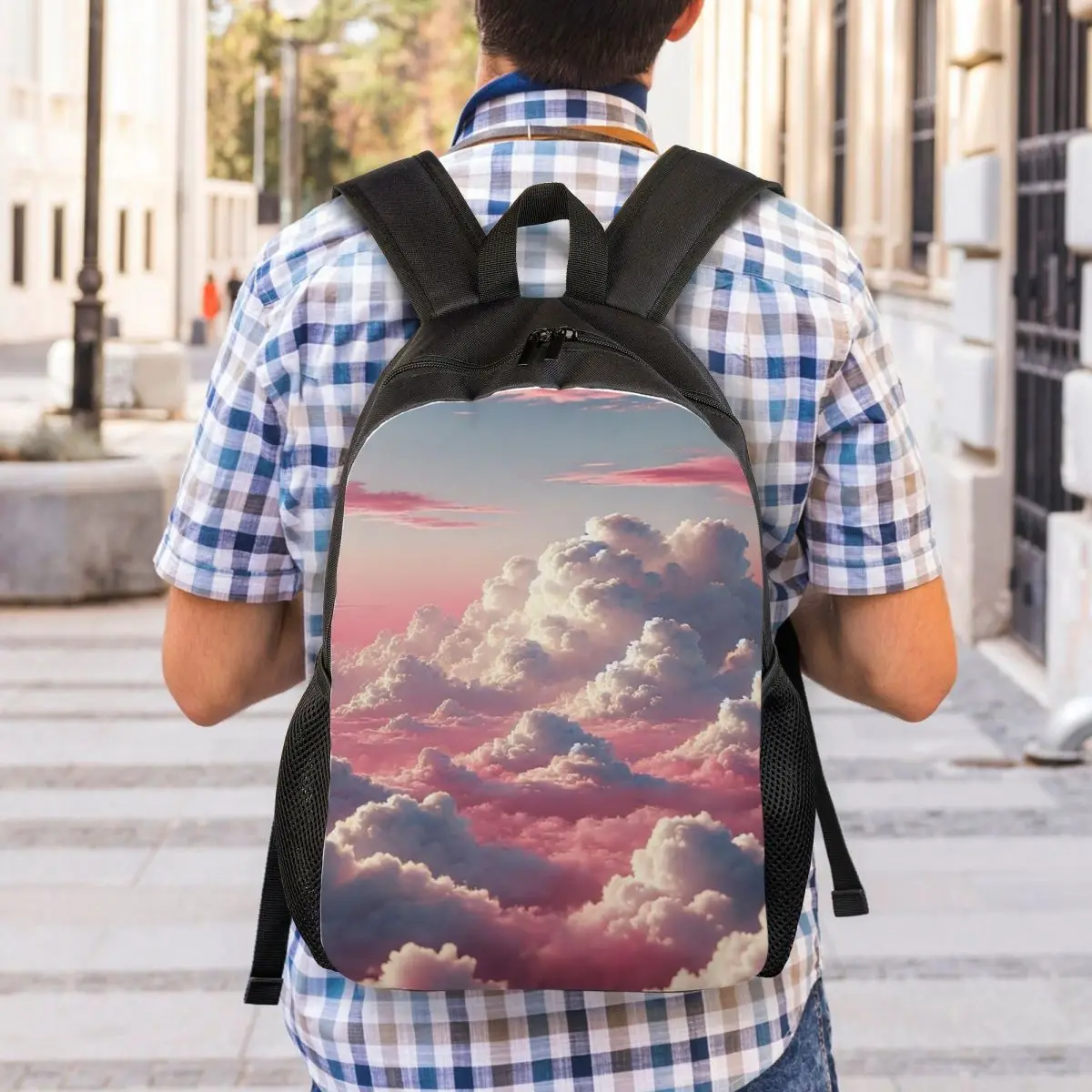 Pink Clouds Sky Large Sunset Glow Backpack Student Boys Girls BookBag School Bag Laptop Shoulder Bags