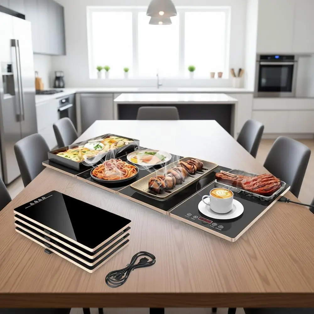 

4-in-1 Food Warmers for Parties Buffet, 10 Temp Settings and Timer, 33x15 Glass Surface Warming Mat