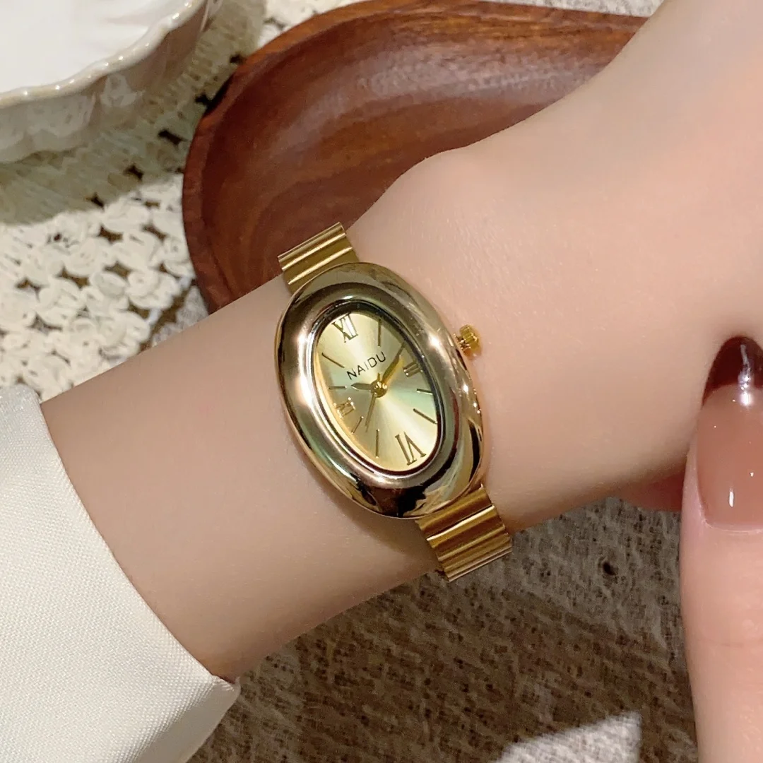 الذهب البيضاوي المرأة ساعة كوارتز العلامة التجارية الفاخرة سوار فولاذي غير قابل للصدأ ساعة اليد موضة عادية الكلاسيكية السيدات الساعات montre فام #5