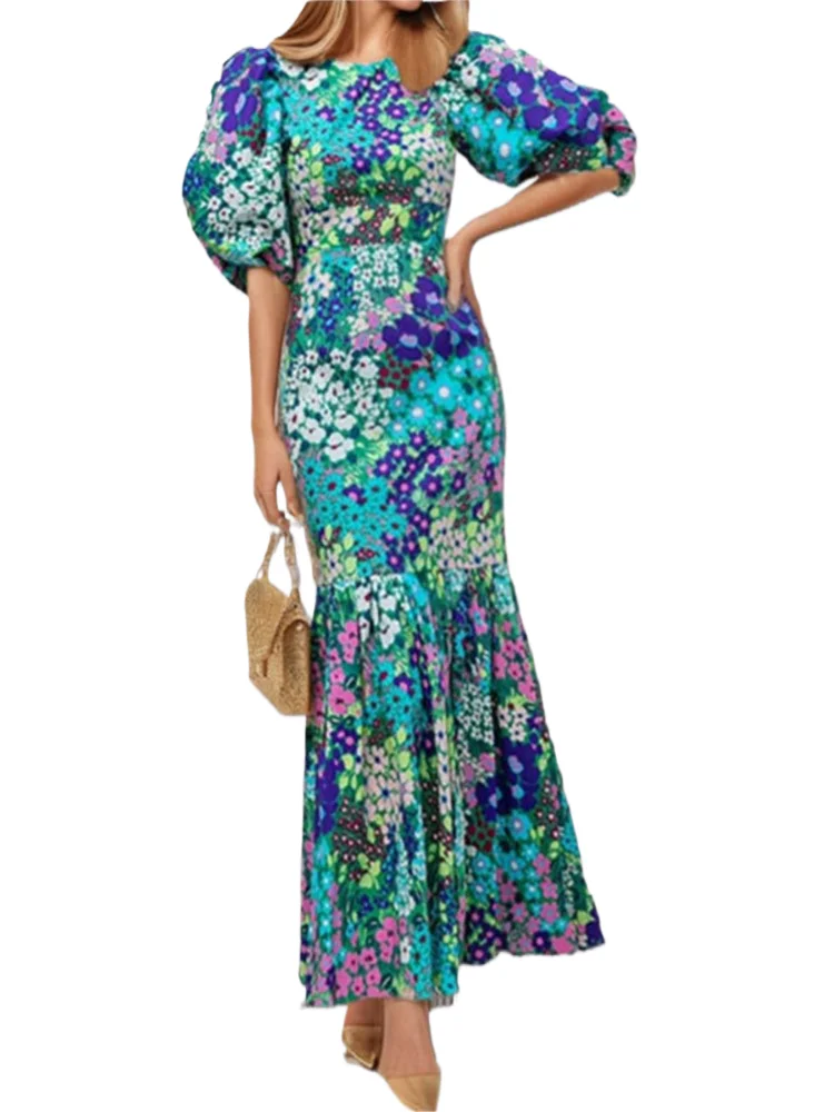 

Women's Fashion Printed Slim O Neck Dress Summer Elegant Casual Office Holiday Party Dresses 2025 Woman Vestidos Robe Femmes