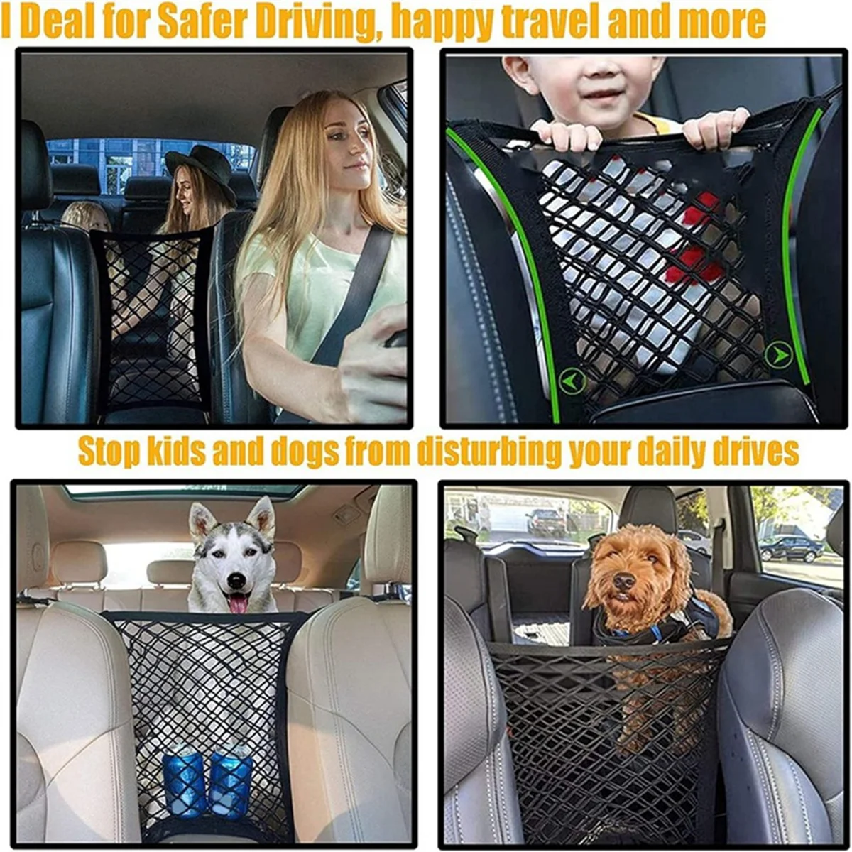 Dog Car Net Barrier Pet Barrier with Mesh Organizer Baby Stretchable Storage Bag Universal for Cars