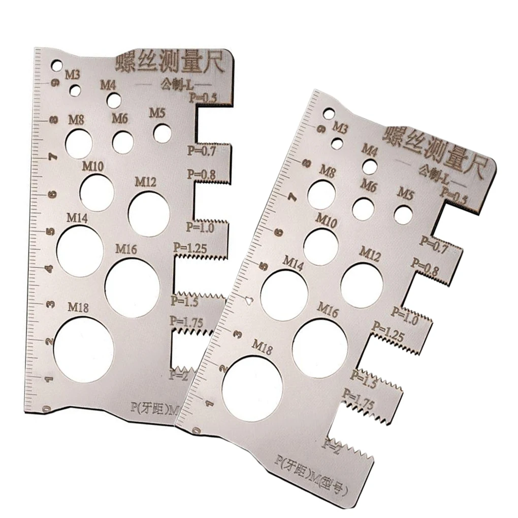 2 قطعة المسمار الموضوع الملعب قياس حاكم أداة قياس الترباس الجوز متري المسمار قطع مقياس زاوية نموذج قياس 100 مللي متر X 3 مللي متر #2