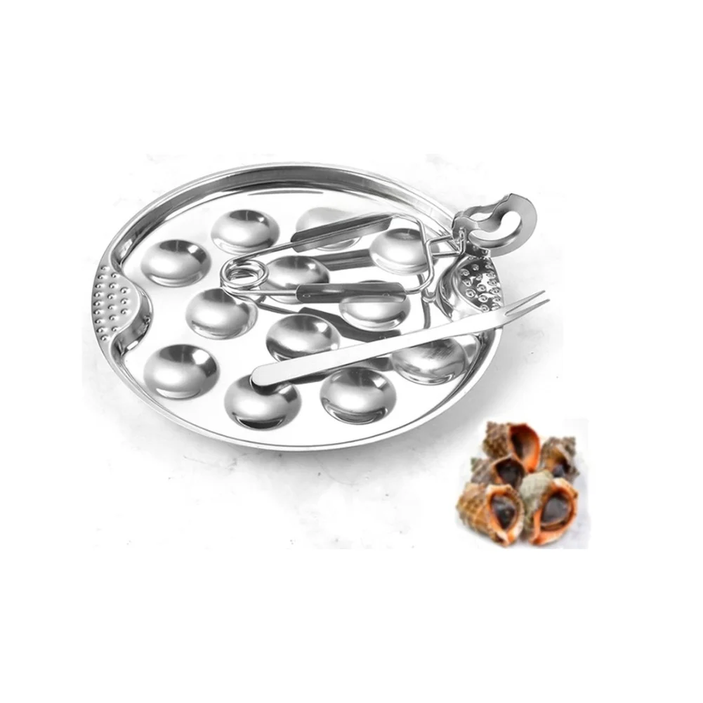 Stainless Steel For Seafood Serving Set 3 Piece Includes Conch Tray Tongs and Fork for Snails Cooking Applications