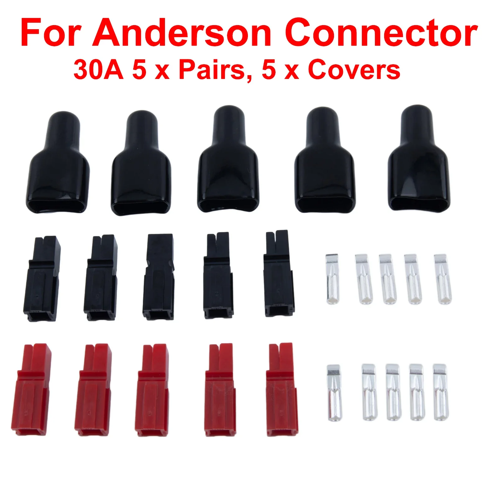 Connector & Rubber 5 Pairs Of Plugs Kit 30AMP For Anderson Style Connector & Rubber Black Covers Sleeves 2.5x0.7x0.6cm 30A 600V