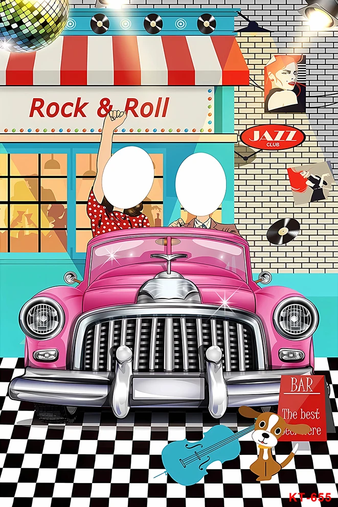 Photography Backdrop Juke Box Cutout Rock 'n Roll Door Cover for 1950's Theme Birthday Mystery Party Background Banner