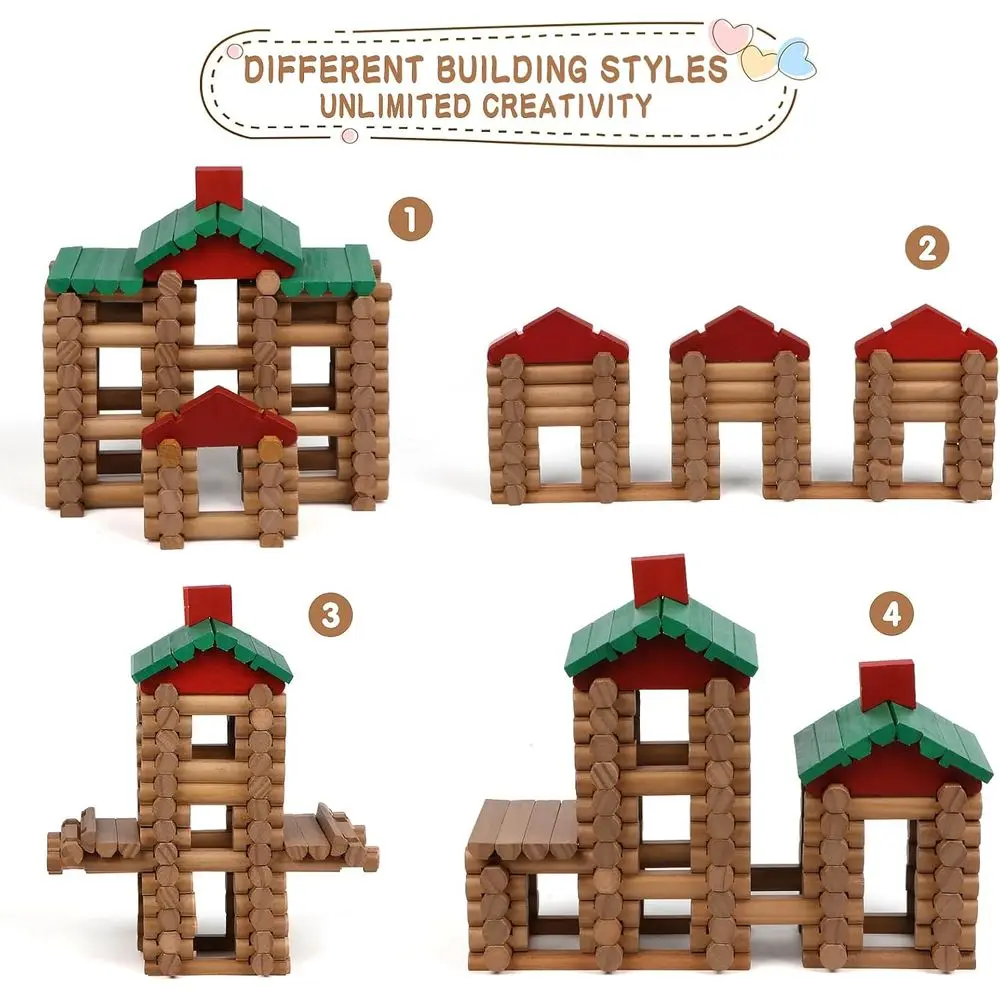 Set da costruzione in legno retrò, 208 pezzi, dai 3 anni in su - Regali di ingegneria creativa per bambini