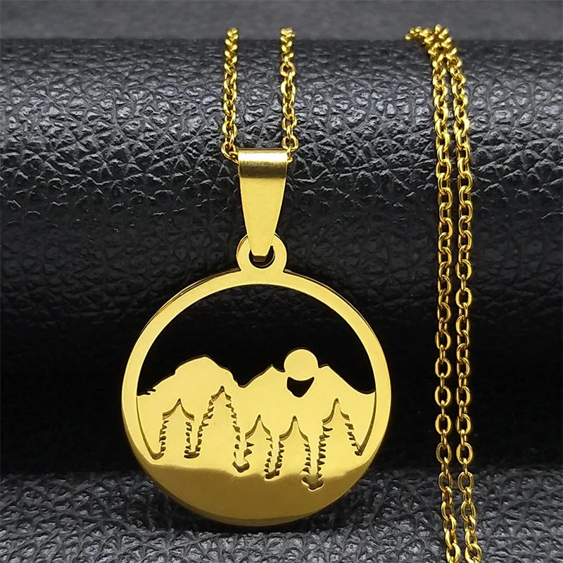 الطبيعية الصحراء مشهد الجبال الغابات قلادة للنساء الرجال الفولاذ المقاوم للصدأ المشهد شروق الشمس القلائد مجوهرات طوق N7244S02 #2