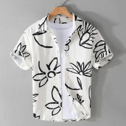 Men Clothing 2023 Summer Men's Printed Short Sleeved Shirt Trend Comfortable and Versatile Youth Thin Shirt