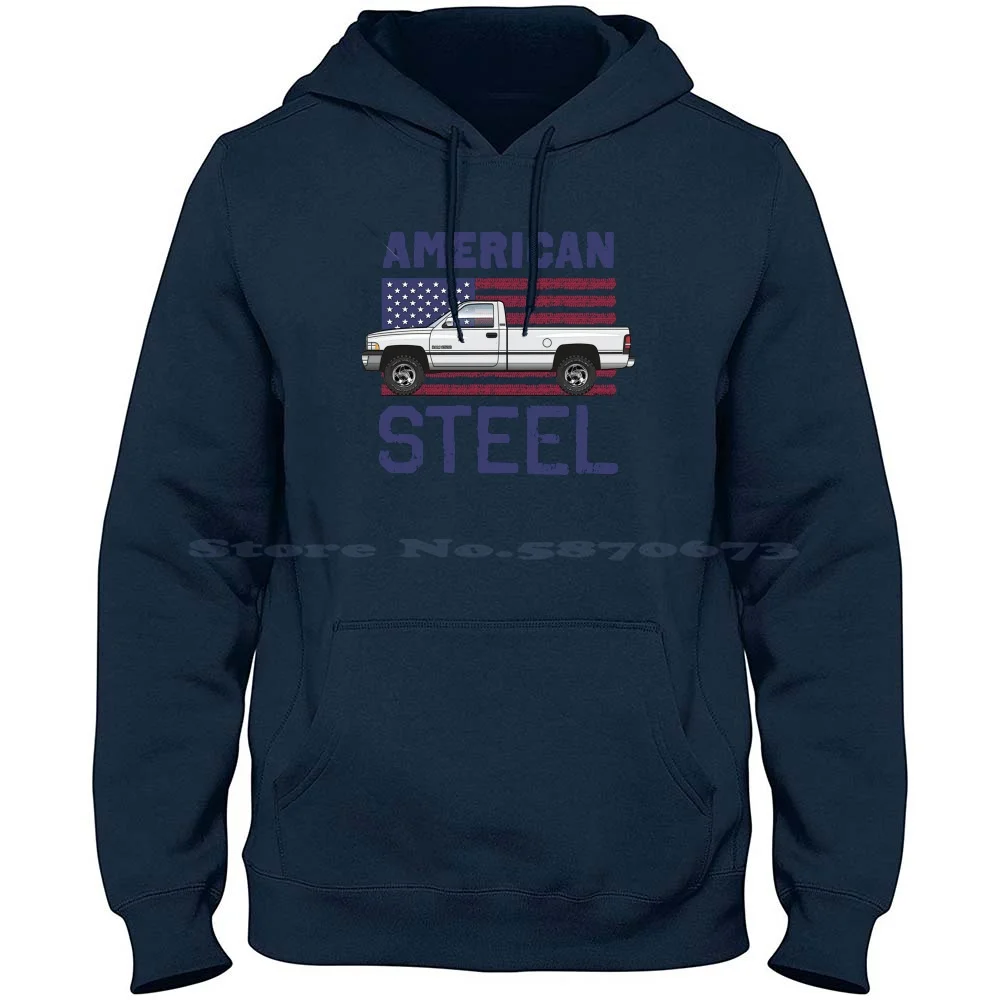 American Steel-White 100% Pure Cotton Hoodie Tshirt 1500 2500 Sport 1994 1995 1996 1997 Pickup Truck Slt Laramie 4X4 Lifted