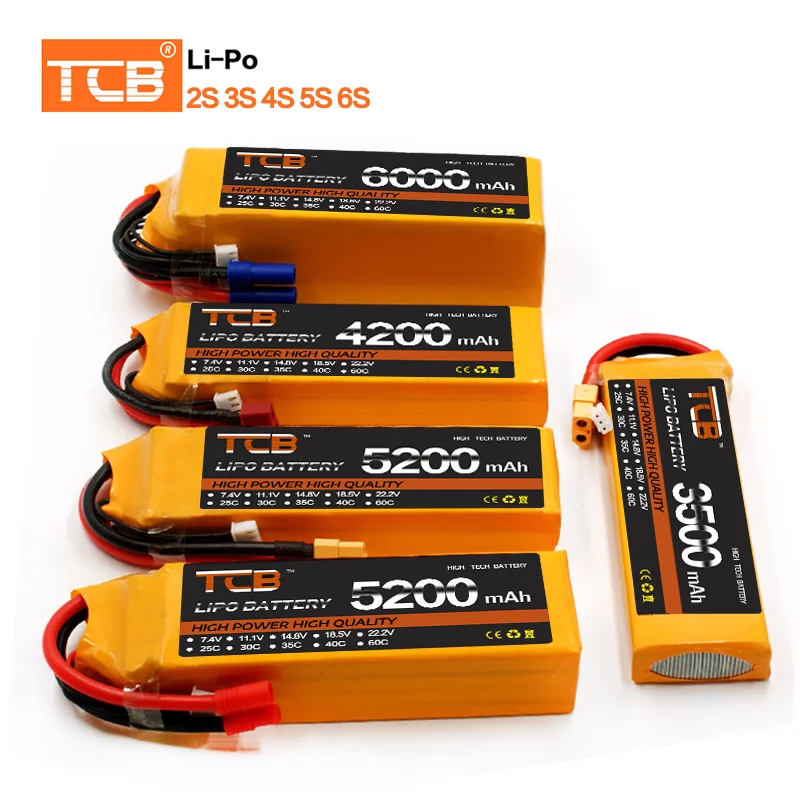 TCB 2S 3S 5S 4S 6S Lipo Battery 3000 4000mah 5000mah 6000mah 7.4V 11.1V 14.8V 18.5V 22.2V 50C 60C XT60 Deans EC5 FPV Airplanes