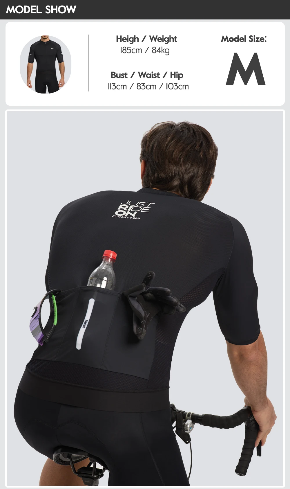RION Herren Radsporttrikot MTB Mountainbike-Shirts UPF50+ Sonnenschutz Kurzarm Pro Fahrradbekleidung Straßenrenn-Oberteil Sommer – Detail 7