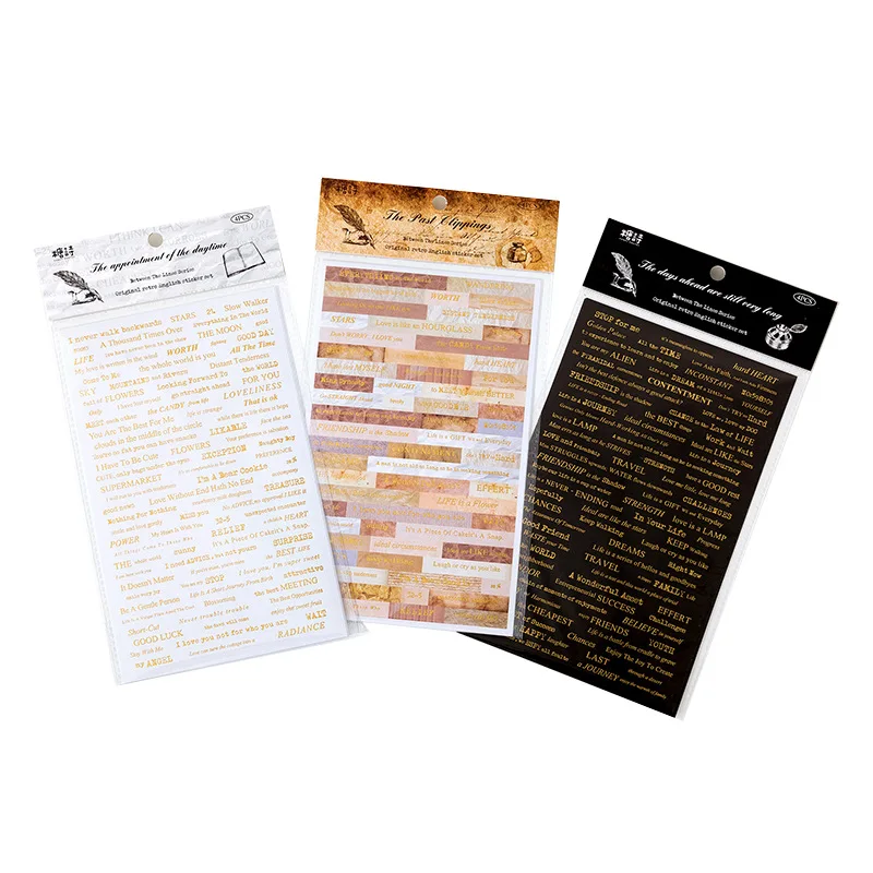 4 Sheets Vintage English short sentences Stickers Text Decorative Diary Album Scrapbooking Planner Sticker