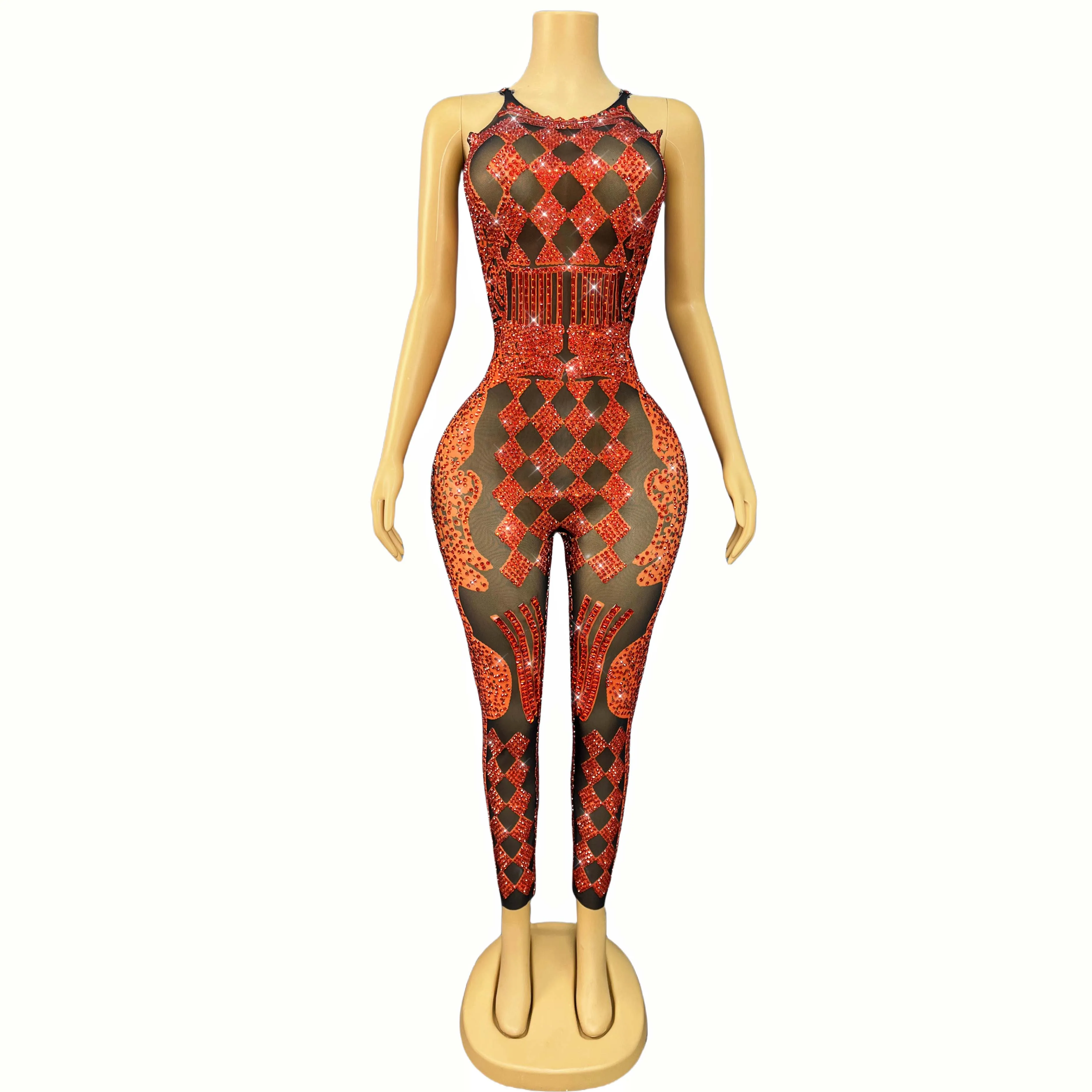 

Sexy Transparent Black Mesh Twinkling Rhinestones Jumpsuits Strech Women Singer Dancer Performance Costume Nightclub OutfitPuke